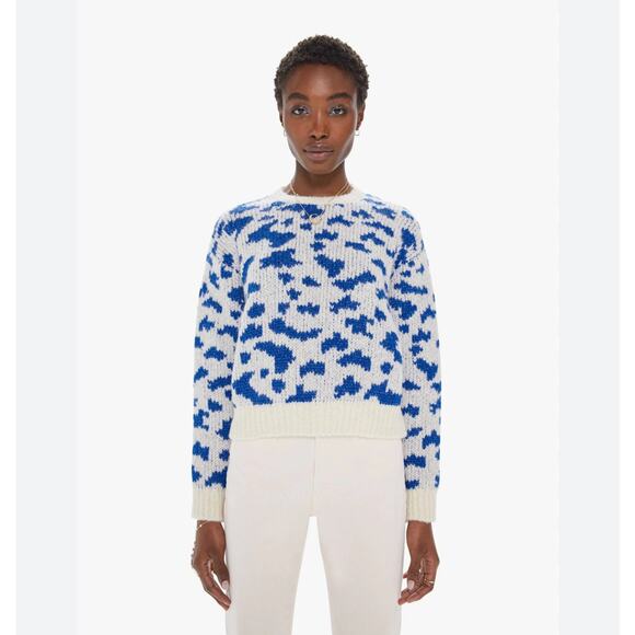 MOTHER The Crop Alpaca-Blend Animal Print Knit Sweater Large NWT - Picture 2 of 15